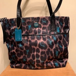 Coach Leopard Print Tote in Teal, Brown & Black